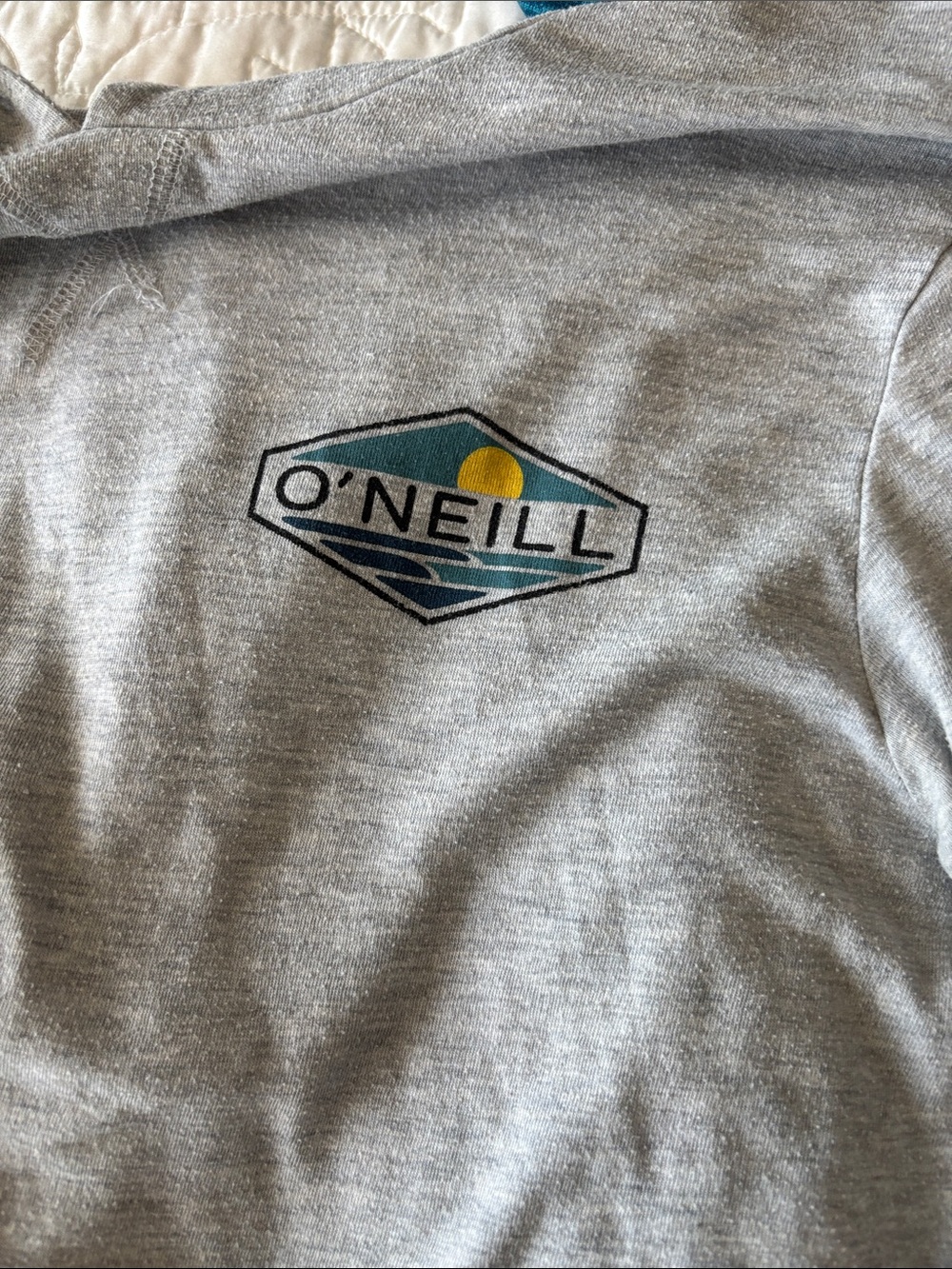 O'Neill Gray Tee with Teal and Yellow Crest Logo